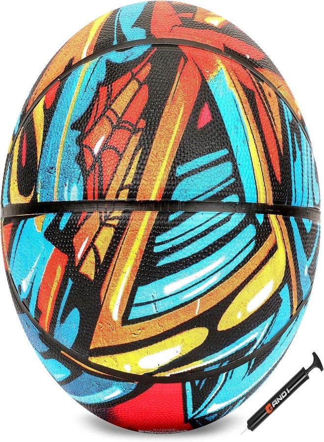AND1 Supreme Grip Rubber Basketball & Pump- Official Size 7 (29.5”) Streetball, Made for Indoor and Outdoor Basketball Games (Blue/Red), 5A1BK0143N9E2 - Image 2